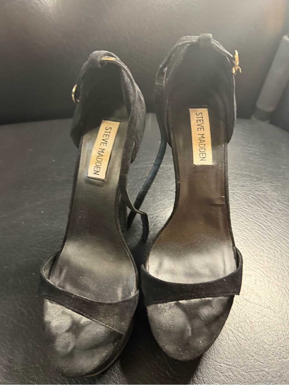 Steve Madden Black Suede Open-Toe Ankle Strap Stiletto Heels